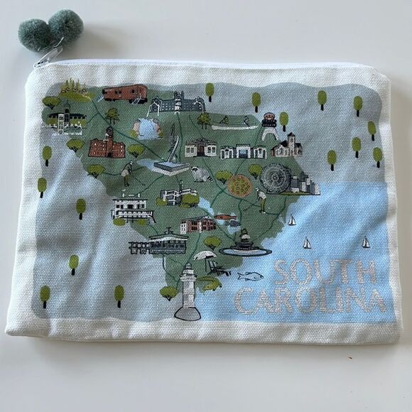 south carolina map makeup pencil bag zipper canvas New White SC - Picture 1 of 6